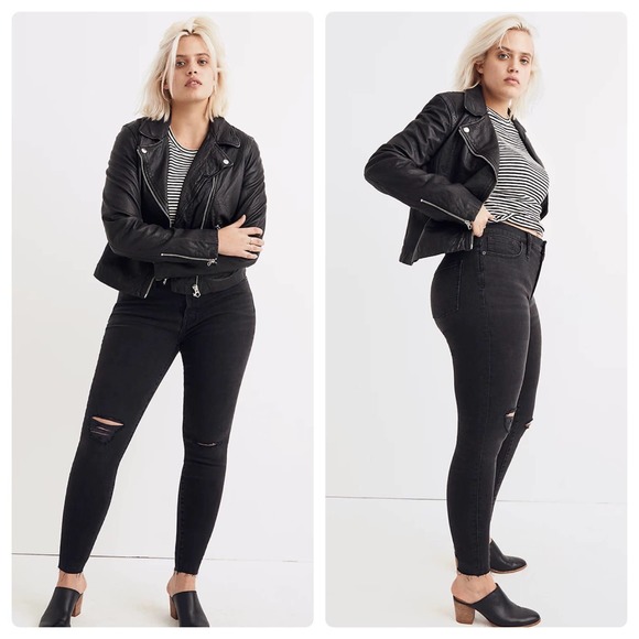 Madewell Denim - Madewell High Rise Skinny Jeans Black Distressed Size 37 Stretch New With Tag